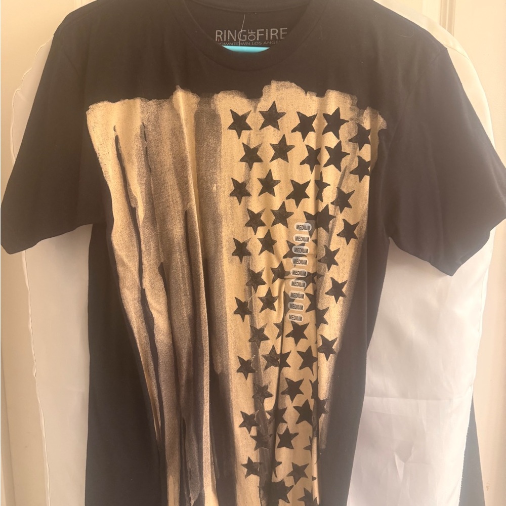 Ring of Fire Black Tee with Silver Text